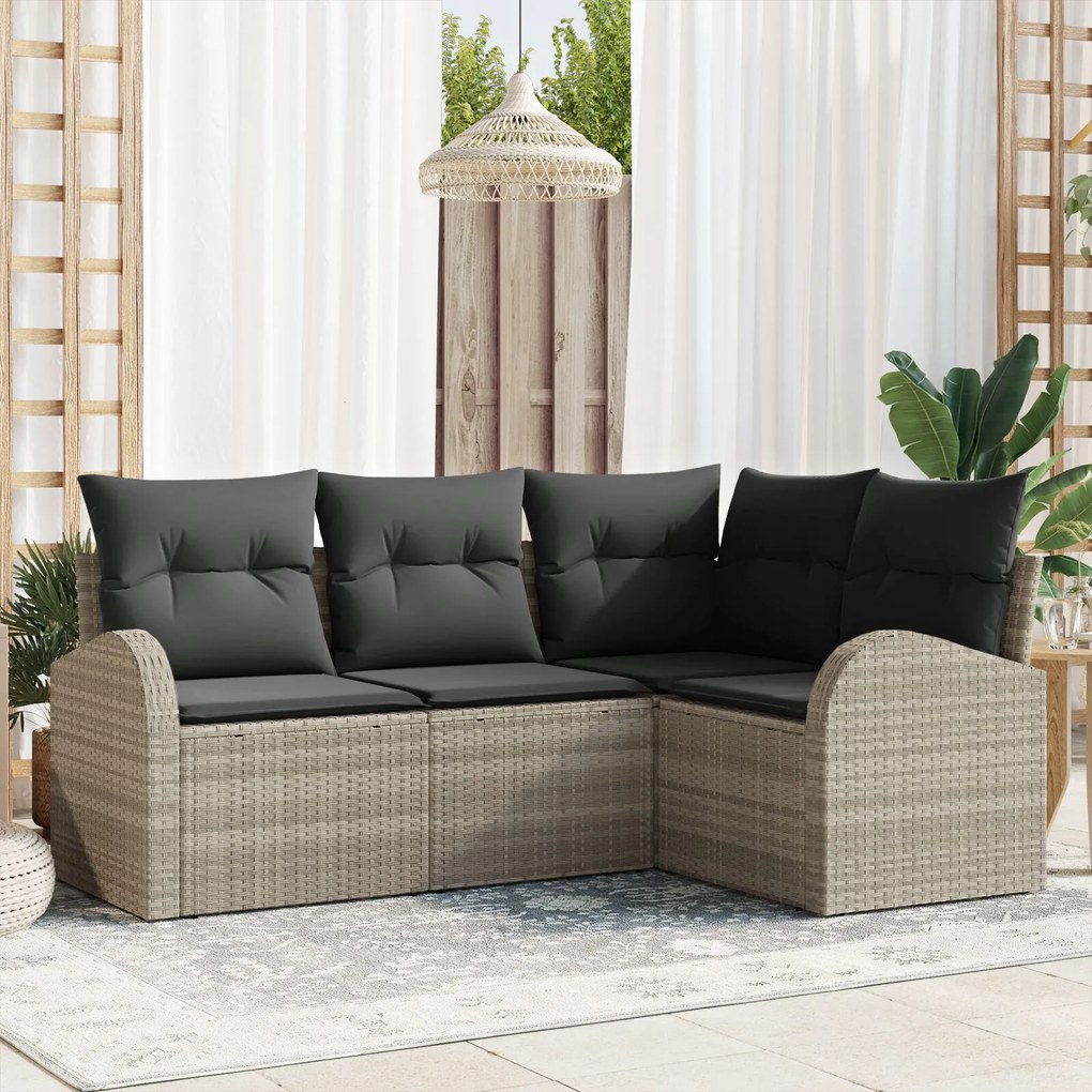 vidaXL Set de canapele pentru grădină 4 pcs Gri deschis Rattan poli