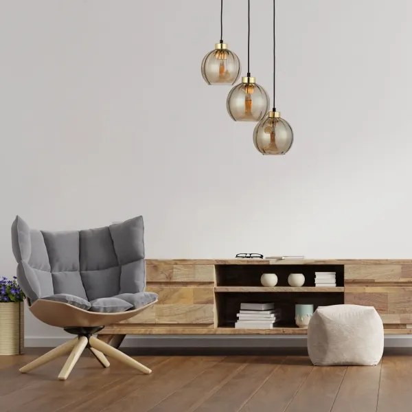 Lustră LED suspendată pe cablu DEVI 3xE27/15W/230V negru/bej fumuriu