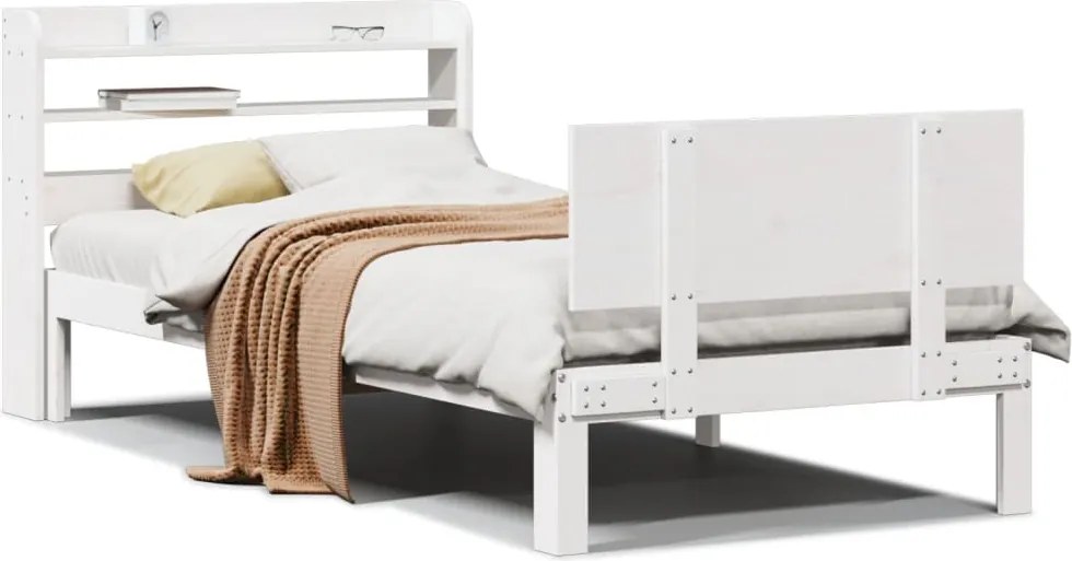 vidaXL Cadru de pat cu tăblie, alb, 75x190 cm, lemn masiv de pin