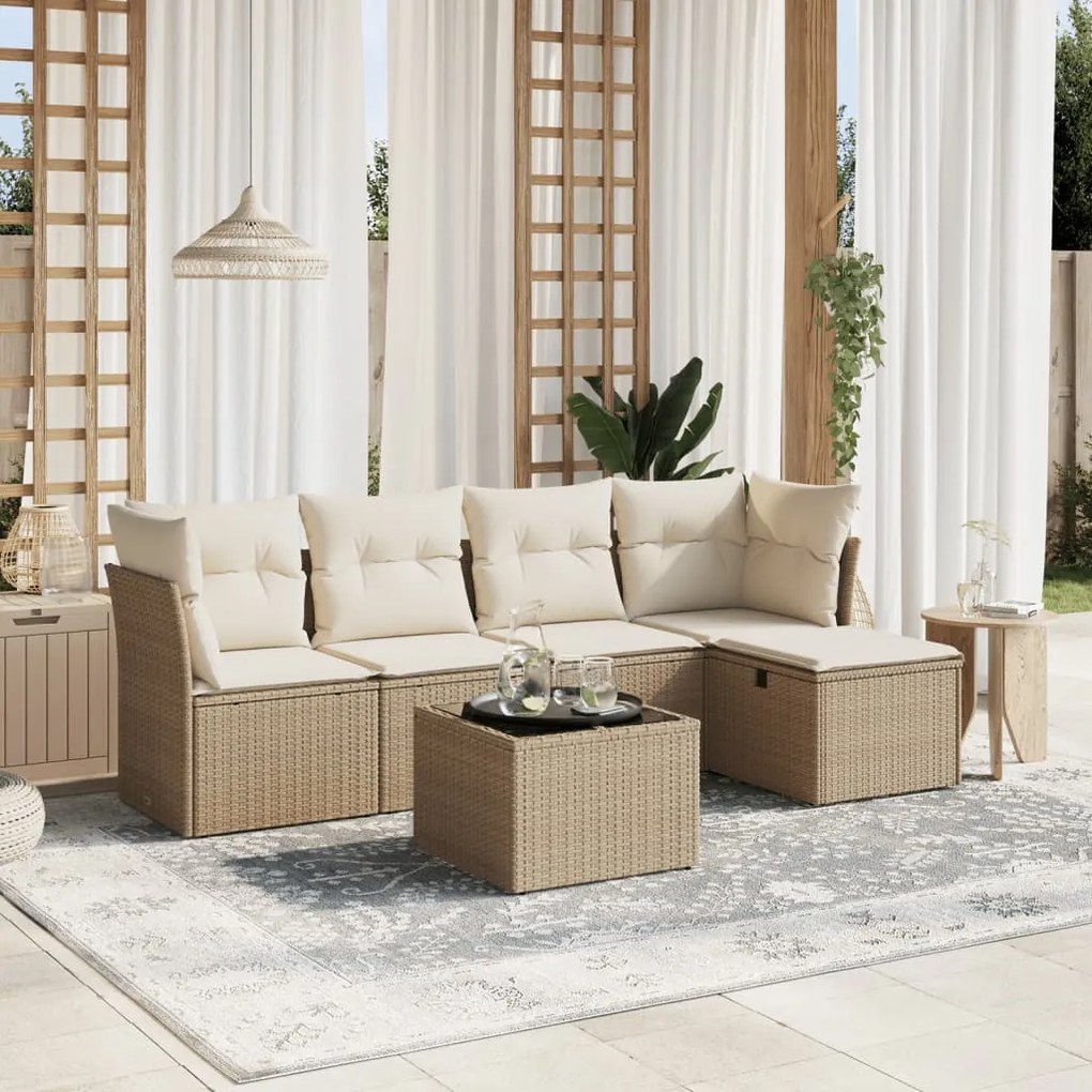 vidaXL Set canapele de grădină cu perne, 6 piese, bej, poliratan