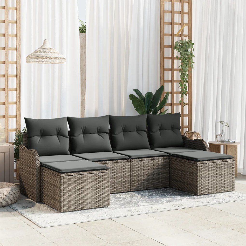 Set canapea 6 piese ratan gri vidaXL