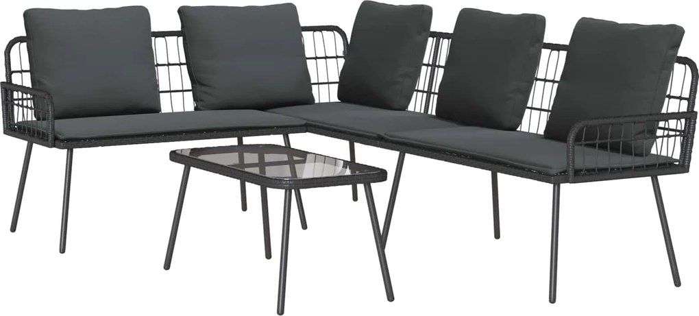 vidaXL Set de canapele pentru grădină cu pernă 2 pcs Negru poliratan