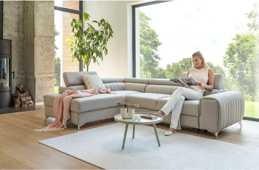 Colțar verde extensibil/cu spațiu de depozitare cu tapițerie din catifea (cu colț pe partea stângă/în formă de ”L”) Laurence – ELTAP