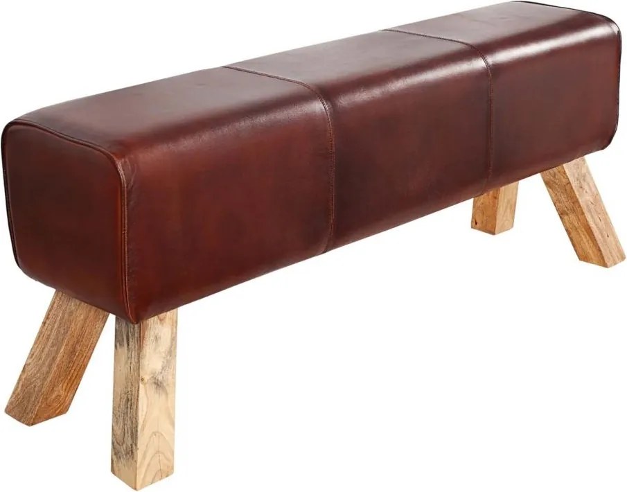 Bancheta din lemn si piele naturala BOCK 120cm