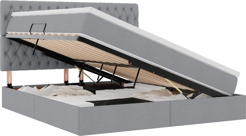vidaXL Pat cu saltea și spațiu de depozitare Gri deschis 180 x 200 cm
