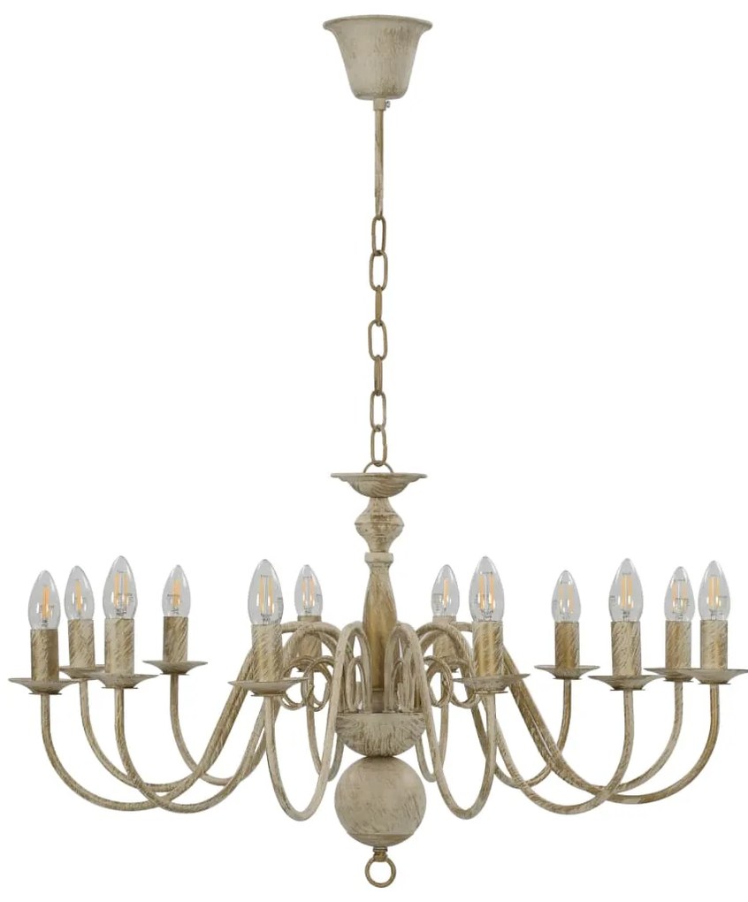 Candelabru, alb vintage, 12 becuri E14 1, Alb, 1