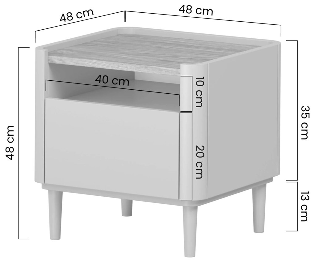Noptieră Elivo 50 cm cu sertar pe picioare - cașmir / stejar uleiat