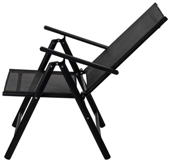 Scaun metalic pliabil Muhler 1005248, 7 pozitii, Spatar si scaun din material textil, Negru