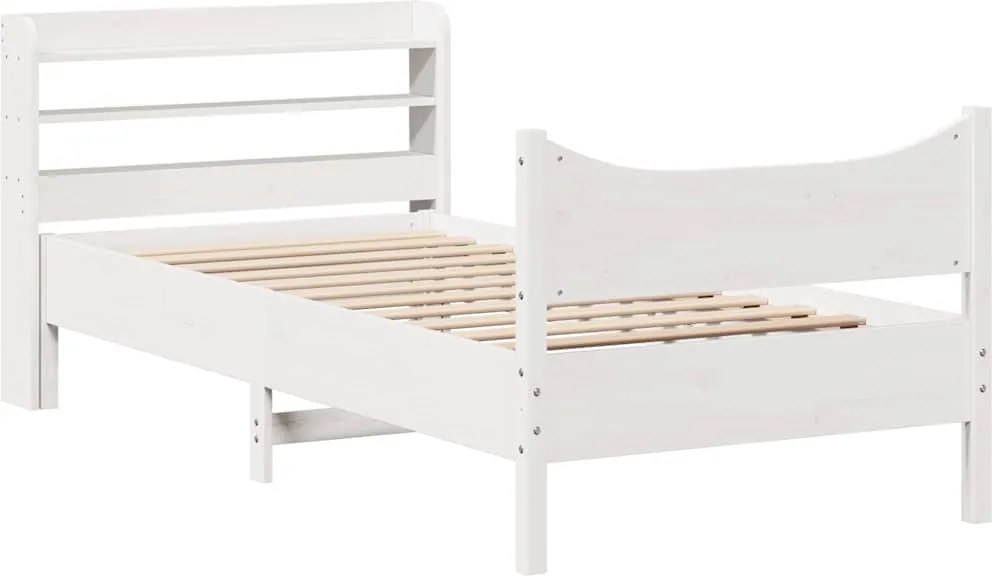 vidaXL Cadru de pat cu tăblie, alb, 75x190 cm, lemn masiv de pin