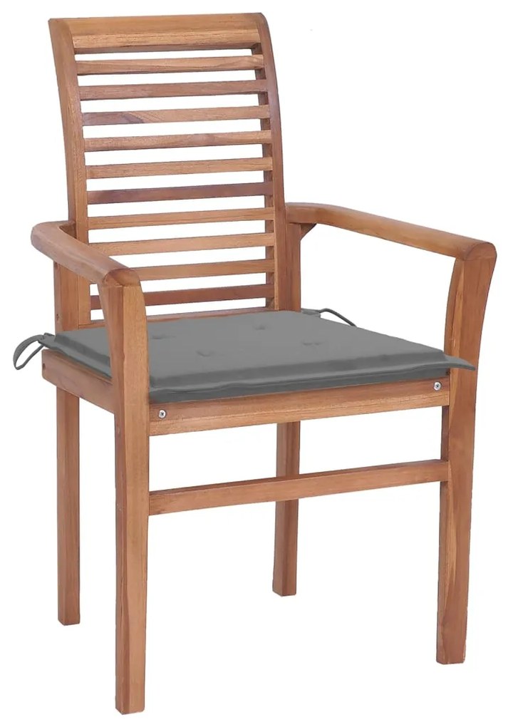 3072947 vidaXL Scaune de bucătărie cu perne gri, 6 buc., lemn masiv de tec