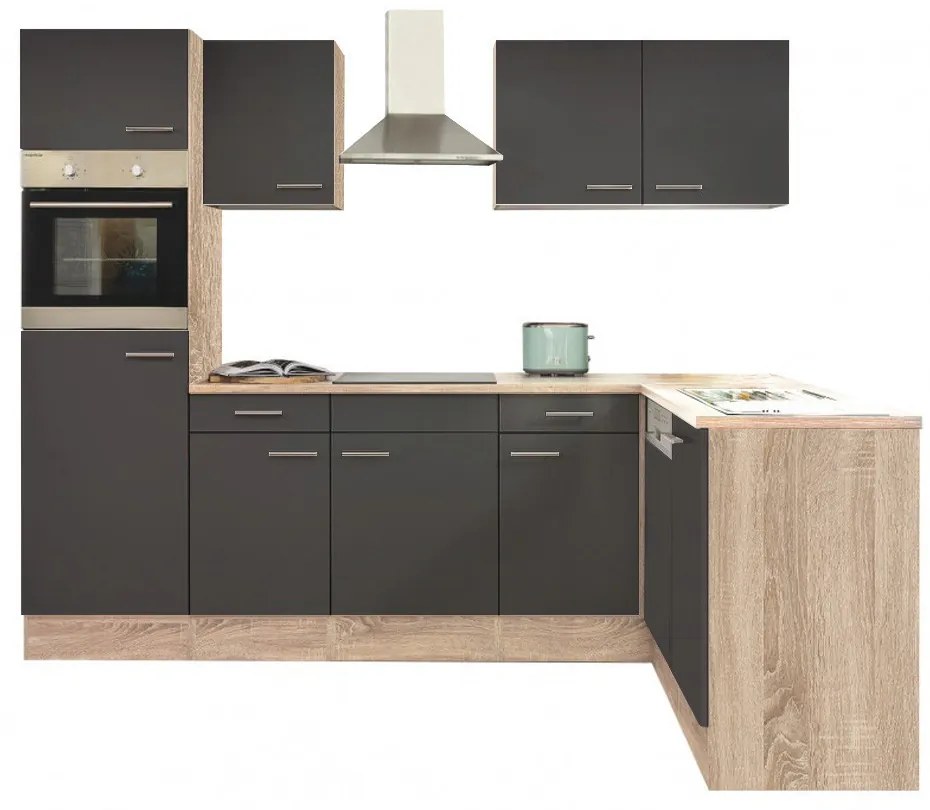 Mobilă de bucătărie Yorki 280 cu corp din stejar sonoma și față antracit satinat