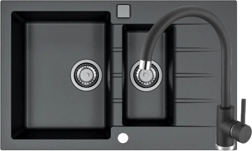 Set chiuveta bucatarie Alveus Cadit 70 negru 79x50 cm si baterie Kati monocomanda