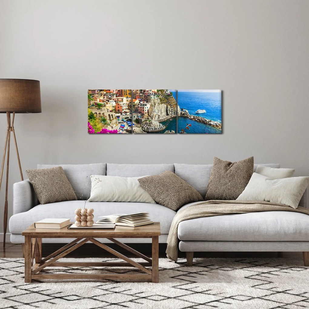 Tablou - Satul italian Manarola (cu ceas) (90x30 cm)