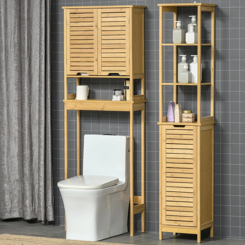 Kleankin Mobilier de baie din Bambus si MDF, Raft pentru Masina de Spalat, 60x23x173cm | Aosom Ro