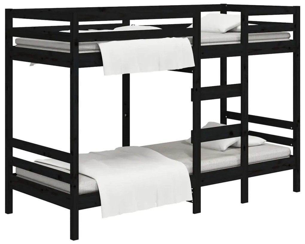 3139848 vidaXL Pat supraetajat, negru, 75x190 cm, lemn masiv de pin