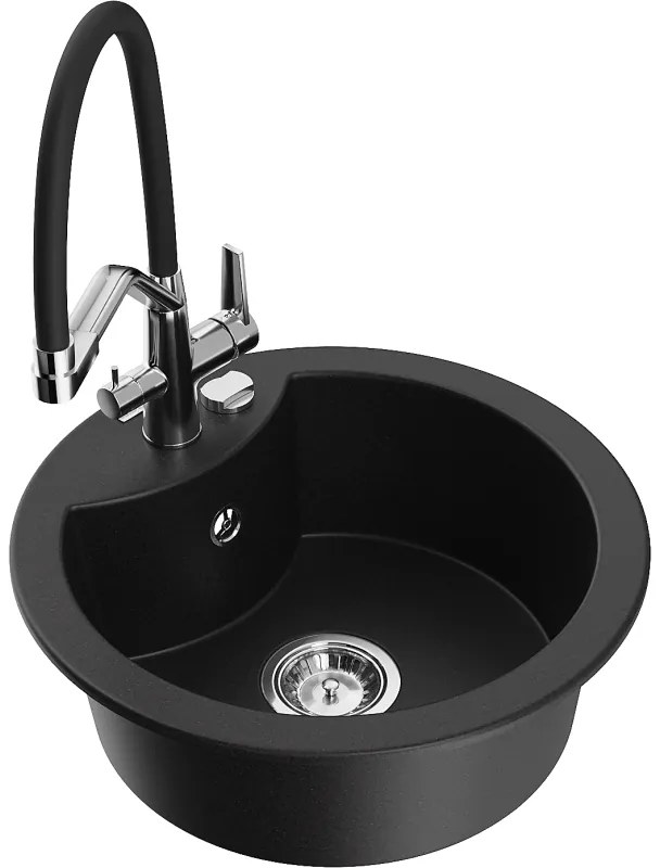 Mexen Diego chiuvetă de bucătărie din granit cu 1 compartiment cu baterie Duo, negru - 6512-77-671701-07