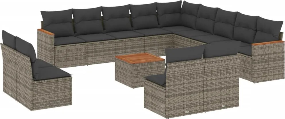 vidaXL Set mobilier de grădină cu perne, 14 piese, gri, poliratan