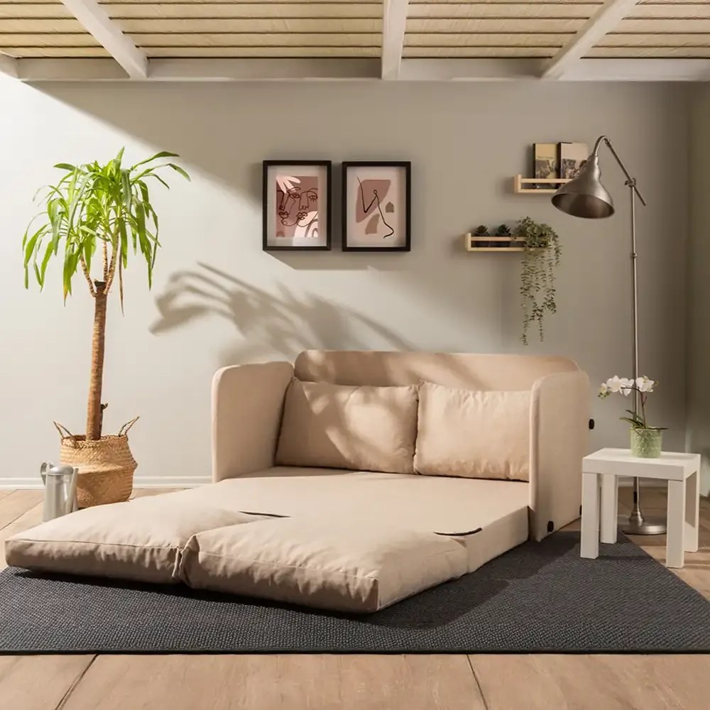 Canapea extensibila 2 locuri moderna, 200x148 cm – stofa bej – Saga