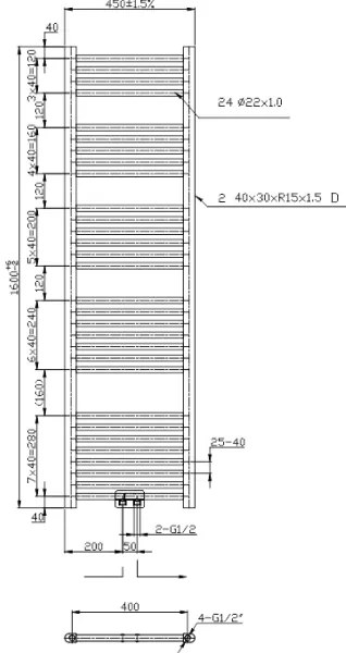 Novaservis - Radiator pentru baie, tip scară, 648W/230V, 160x45 cm, negru, drept