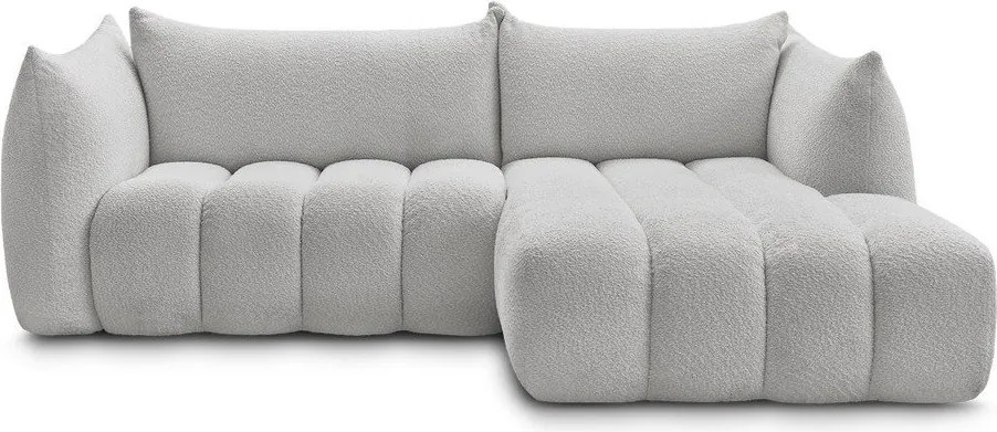 Colțar gri deschis cu tapițerie din țesătură bouclé (cu colț pe partea dreaptă/cu șezlong) Azra – Bobochic Paris