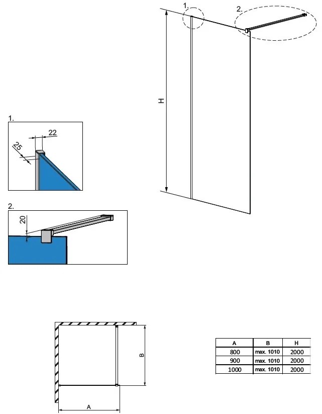 Perete sticla dus Walk In Roca District 80xH200 cm, profil crom