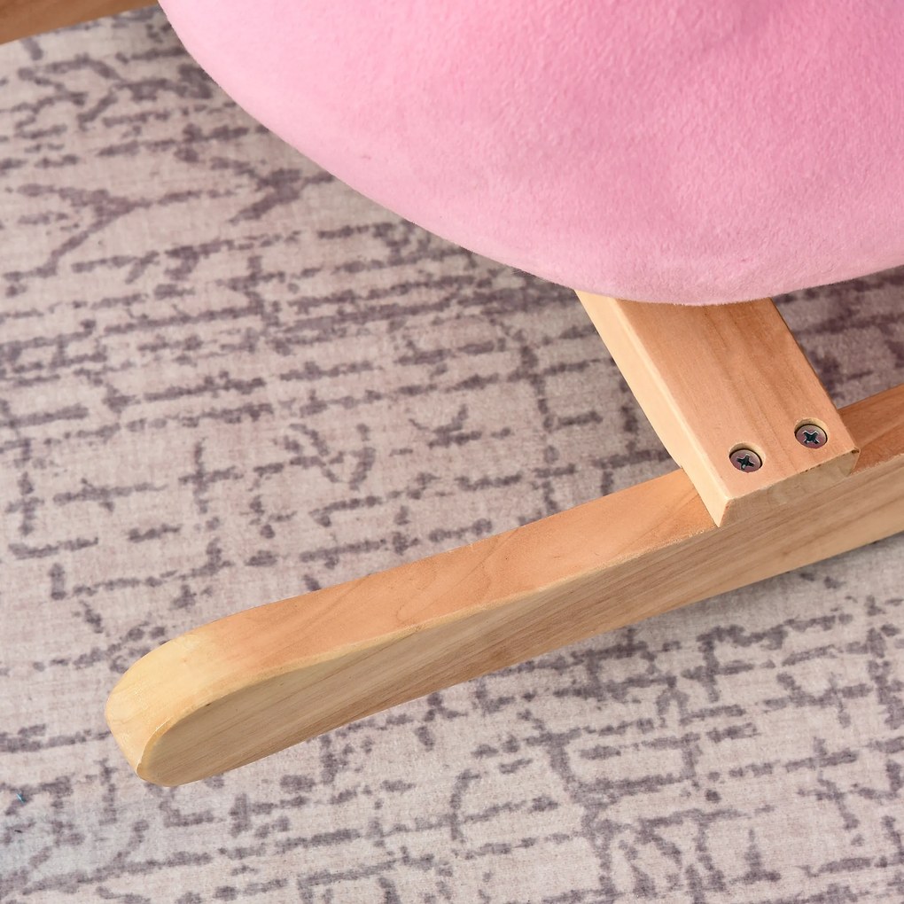 HOMCOM Balansoar Flamingo pentru Copii, Leagăn Moale din Pluș pe Structură de Lemn, Jucărie Interactivă 60x33x52cm Roz | Aosom Romania