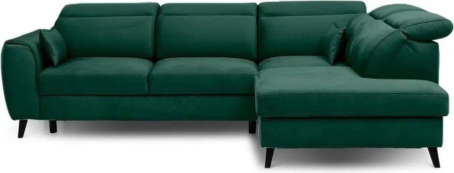 Colțar verde extensibil/cu spațiu de depozitare cu tapițerie din catifea (cu colț pe partea dreaptă/în formă de ”L”) Noble – ELTAP