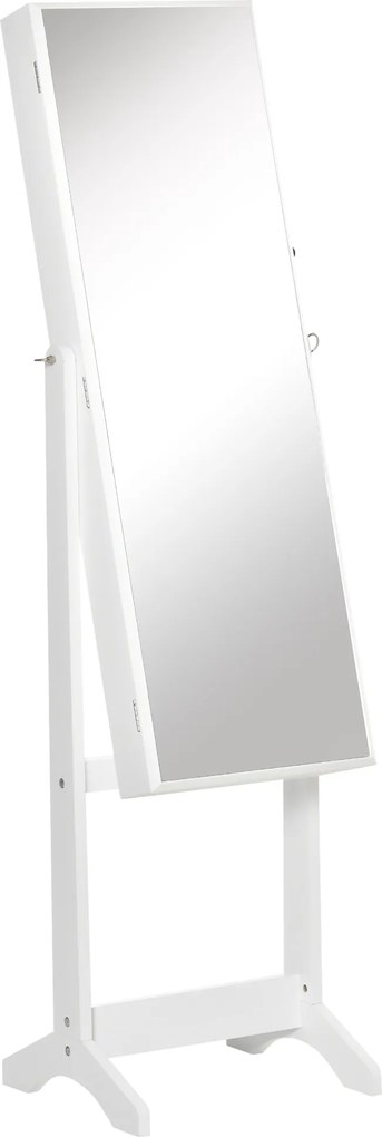 HOMCOM Oglindă Portbijuterii, Dulap Portbijuterii cu Unghi Reglabil, Organizator pentru Inele, Coliere, Cercei, Încuietoare cu Cheie, pentru Dormitor, Living, 46x36.5x151.5cm, Alb | Aosom Romania