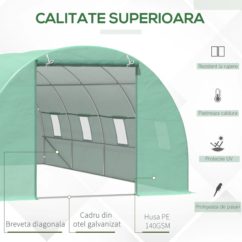 Sera tip Tunel pentru Plante Outsunny, Verde, sera de gradina | Aosom Romania