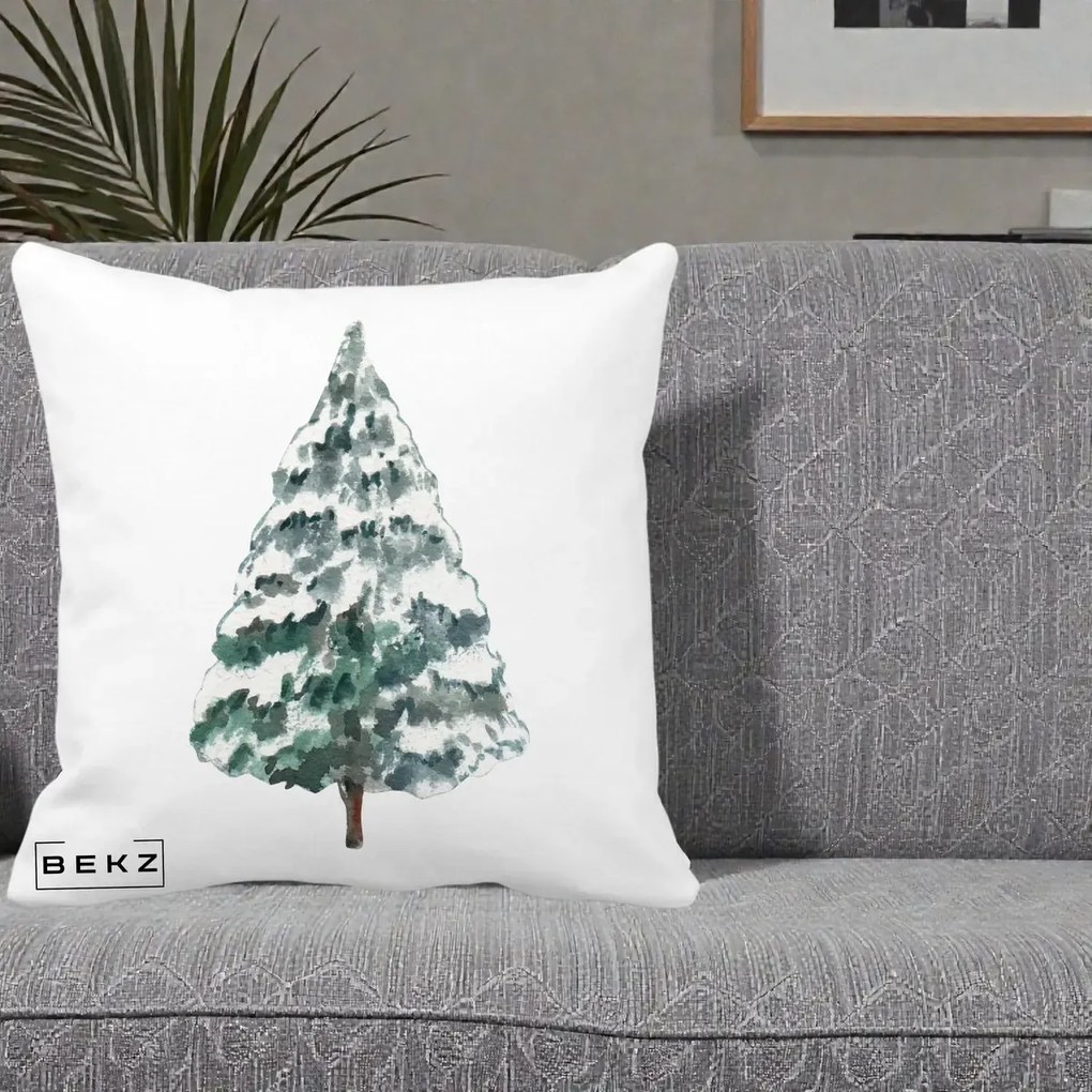 Perna Decorativa cu tematica de Craciun, Brad 2, 40x40 cm, Alba Mata, Husa Detasabila, Perna Inclusa, BEKZ®