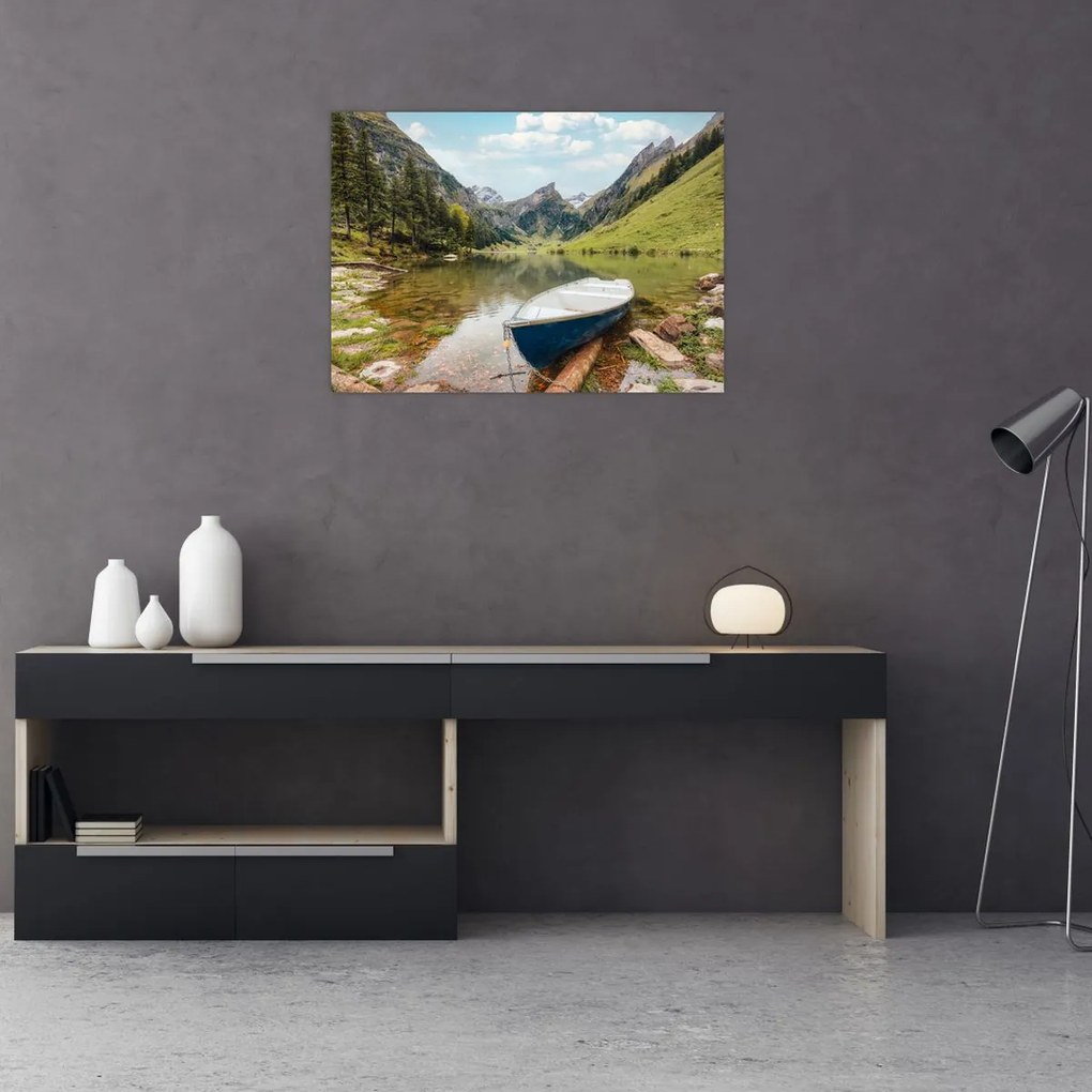 Tablou pe sticlă - Seealpsee, lac din Elveția (70x50 cm)