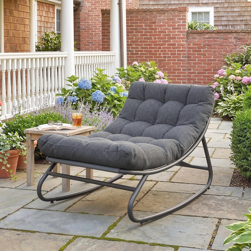 Outsunny Fotoliu balansoar cu șezut lat din plasă și pernă groasă 101 x 66 x 63 cm Gri | Aosom Romania