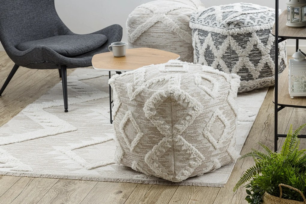 Covor ECO SISAL BOHO MOROC Caro 22312 franjuri - structural bej / cremă, covor reciclat