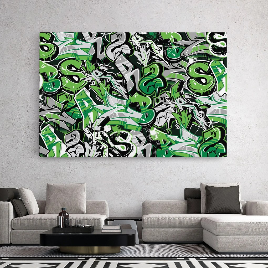Tablou Canvas, 80x120cm, Dormitor si Living, Moderne, Graffiti, Green Graffiti Letters