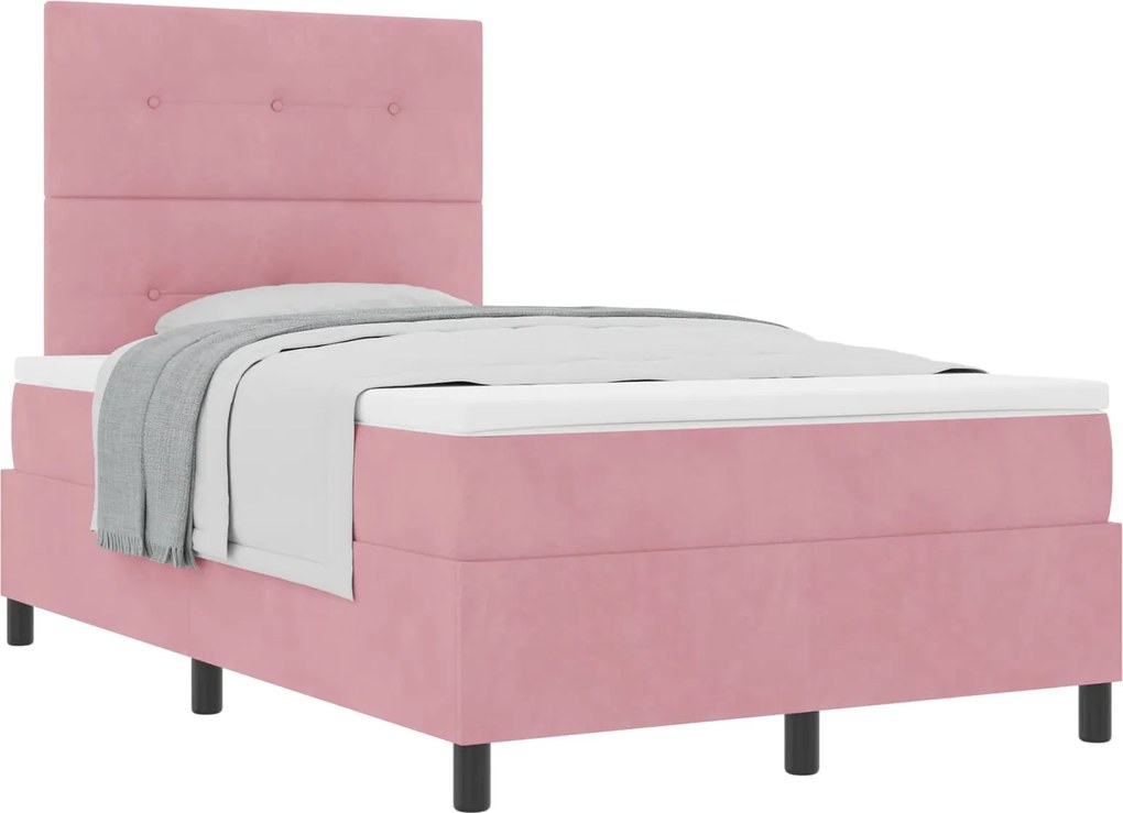 vidaXL Pat cu arcuri cu saltea cu headboard Roz 120 x 200 cm Catifea