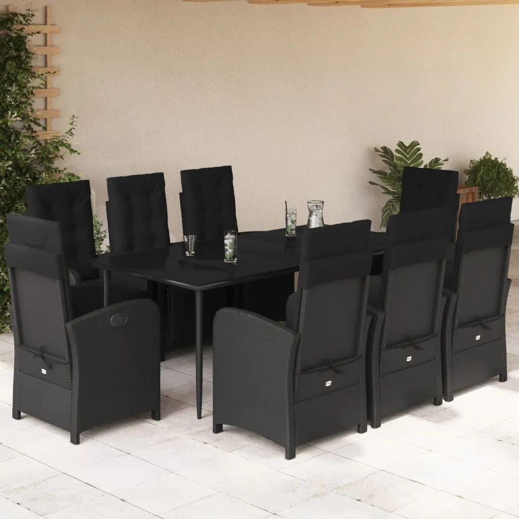 vidaXL Set mobilier de grădină cu perne, 9 piese, negru, poliratan