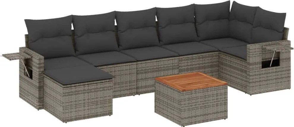 vidaXL Set canapele de grădină cu perne, 8 piese, gri, poliratan