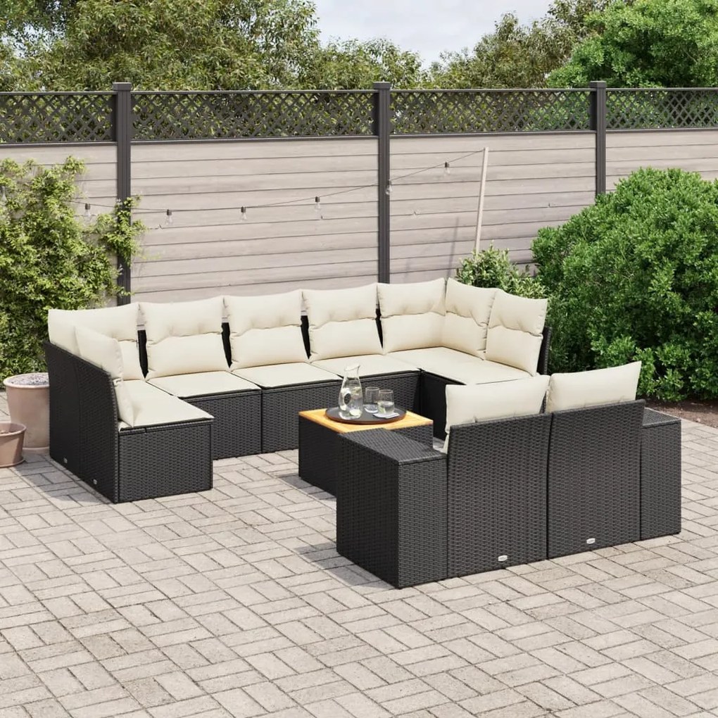 vidaXL Set canapele de grădină cu perne, 10 piese, negru, poliratan