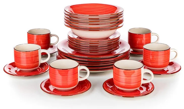Set de masă ceramic SPIRAL RED 30 piese