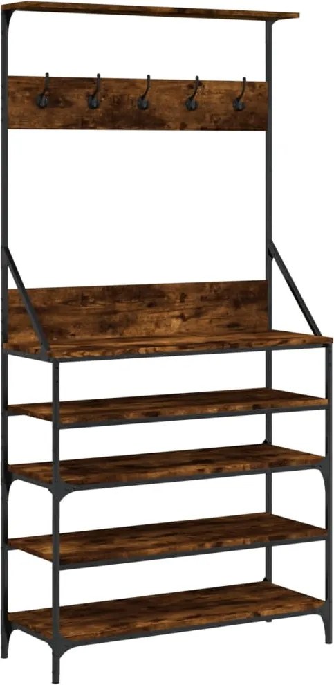 vidaXL Suport de haine cu raft de pantofi stejar fumuriu, 90x34x184 cm