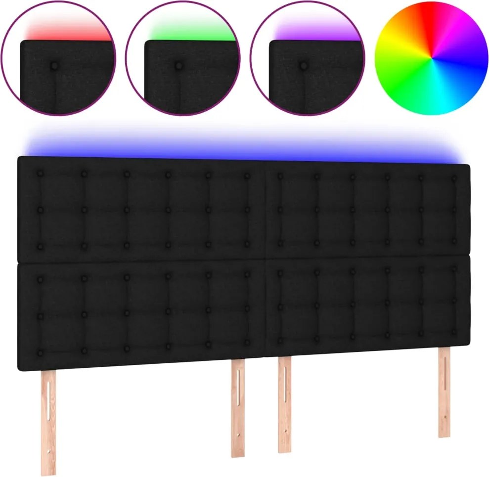 vidaXL Tăblie de pat cu LED, negru, 200x5x118/128 cm, textil