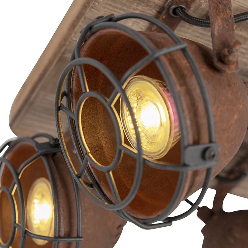 Proiector industrial maro ruginiu cu lemn inclinabil cu 4 lumini - Gina
