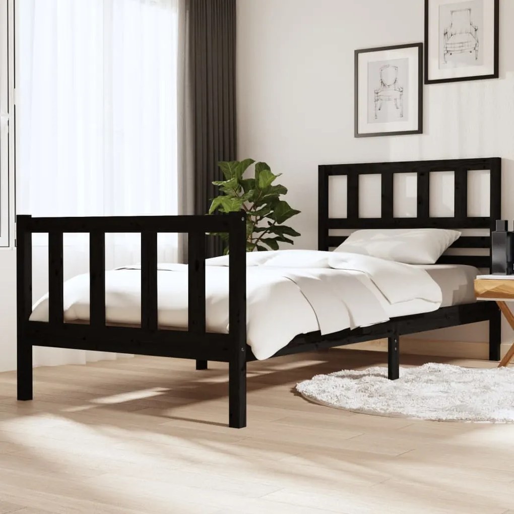 vidaXL Cadru de pat, 100x200 cm, negru, lemn masiv
