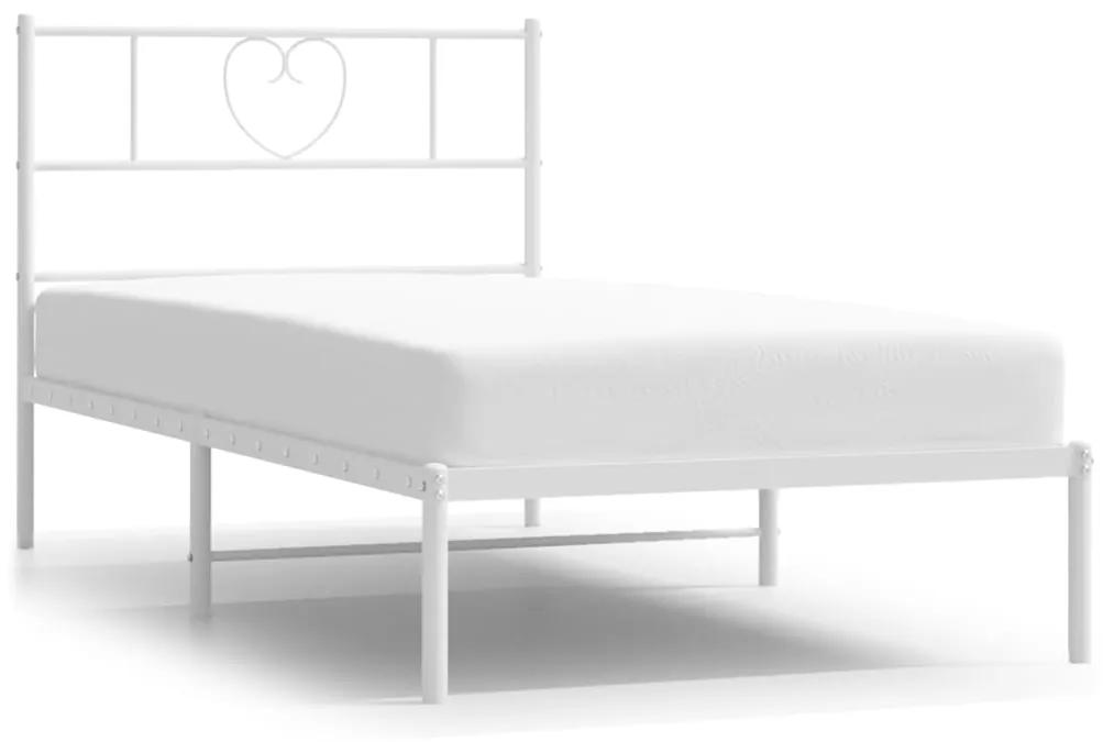 355502 vidaXL Cadru de pat metalic cu tăblie, alb, 75x190 cm