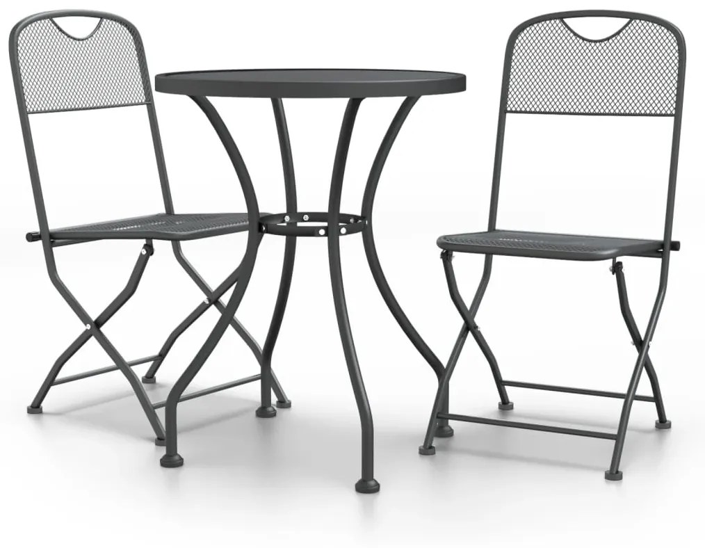 3084707 vidaXL Set mobilier grădină 3 piese antracit plasă metalică expandată