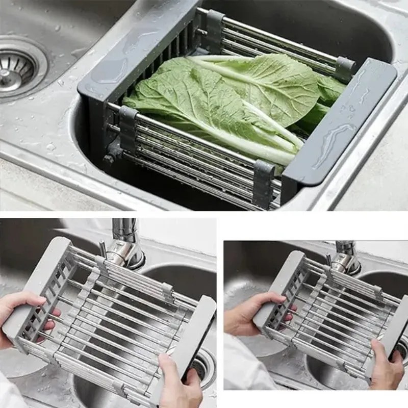 Resigilat: Suport reglabil de depozitare si scurgere Sinkmate, Instalare usoara, Compact, Pana la 10 kg, Gri/Argintiu