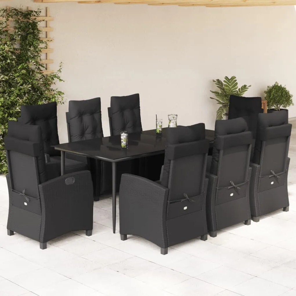 vidaXL Set mobilier de grădină cu perne, 9 piese, negru, poliratan