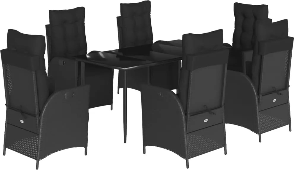 vidaXL Set mobilier de grădină cu perne, 7 piese, negru, poliratan