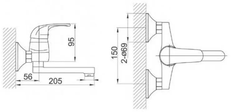 Baterie chiuveta bucatarie crom lucios, pipa 205 mm, Ferro Vasto 205x150 mm