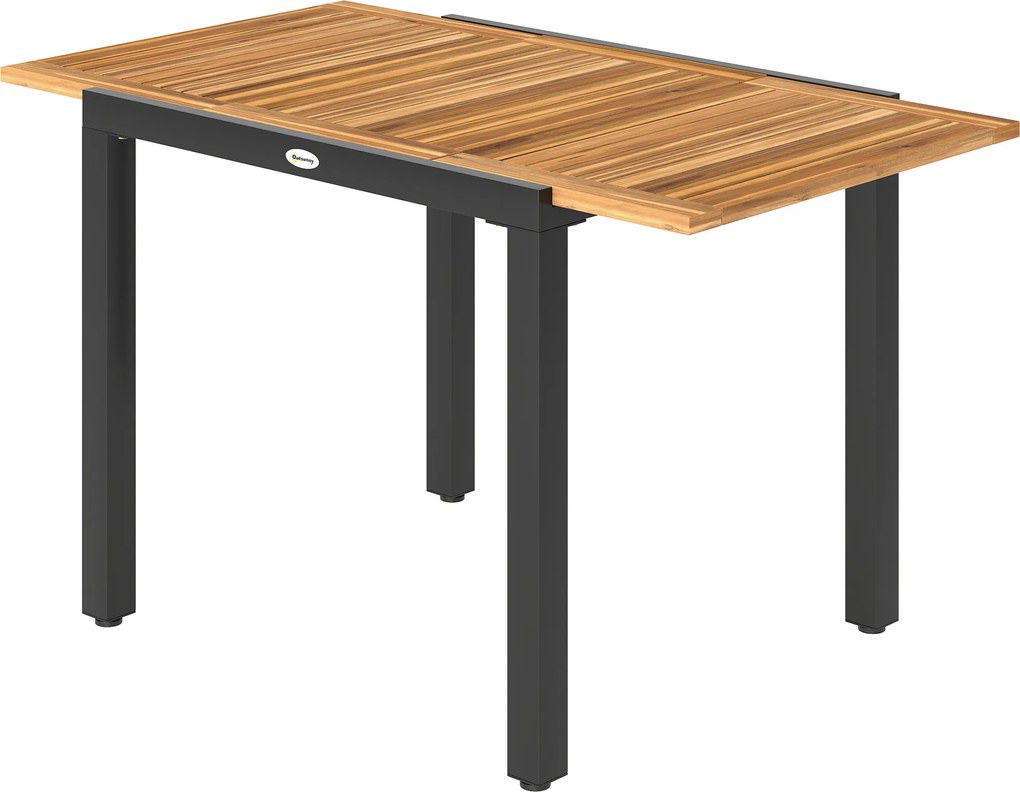 Outsunny Masă de Grădină Extensibilă 120/80x70 cm Cadru din Oțel și Blat din Lemn de Acacia pentru 4-6 Persoane Natural | Aosom Romania